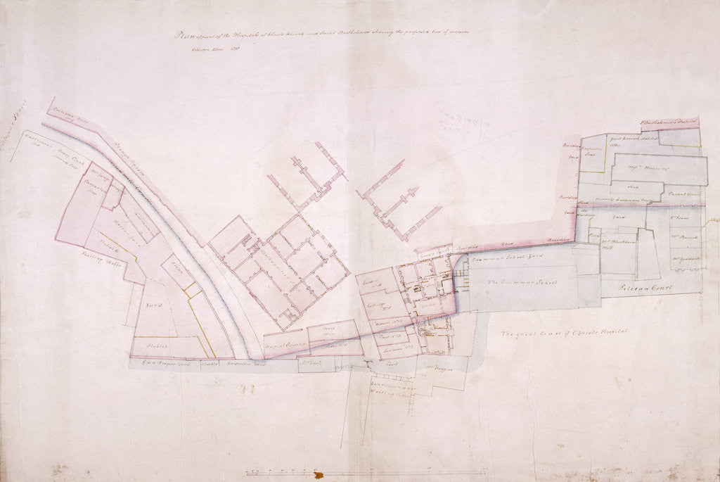 Detail of Plan of part of Christ's Hospital, Newgate Street and St Bartolomew's Hospital, London by John Shaw the Elder