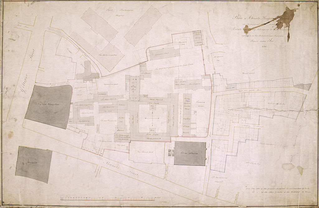 Plan of Christ's Hospital, Newgate Street, London and its adjoining estate posters & prints by