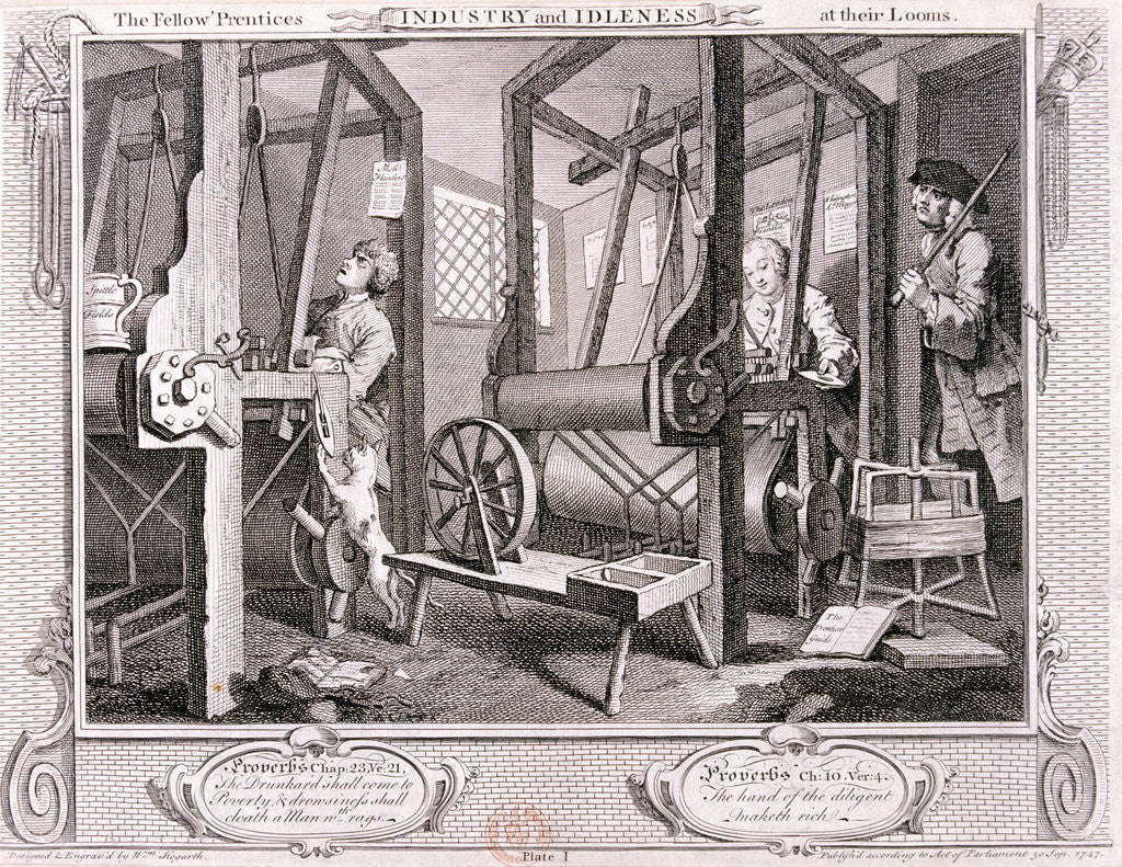 Detail of The fellow 'prentices at their looms', plate I of Industry and Idleness by William Hogarth