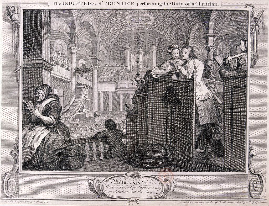 Detail of The industrious 'prentice performing the duty of a christian', from Industry and Idleness 1747 by William Hogarth