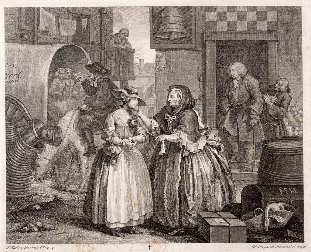 Detail of Innocence betrayed, or the journey to London, plate I of The Harlot's Progress by William Hogarth