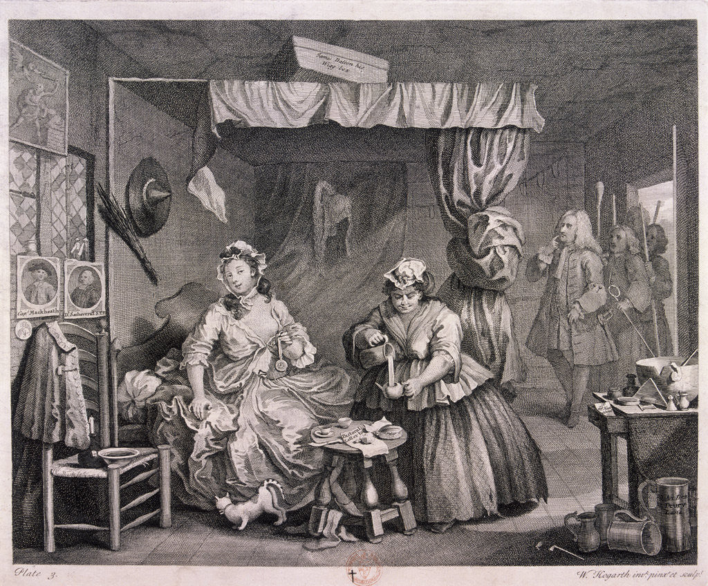 Detail of The Compleat trull at her lodging in Drury Lane, plate III of The Harlot's Progress by William Hogarth
