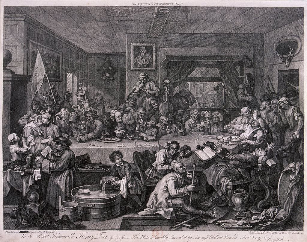 Detail of An election entertainment, plate I of The Election by William Hogarth
