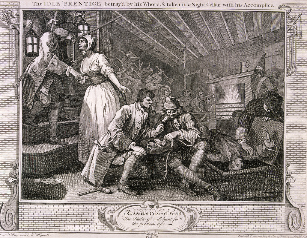 Detail of The idle 'prentice betray'd by his whore ...', plate IX of Industry and Idleness by William Hogarth