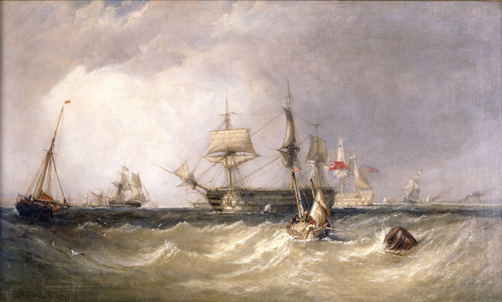 Detail of Men-of-War off Portsmouth, Hampshire by Clarkson Stanfield