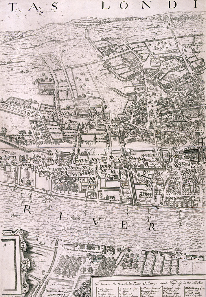 Detail of Map of London by George Vertue