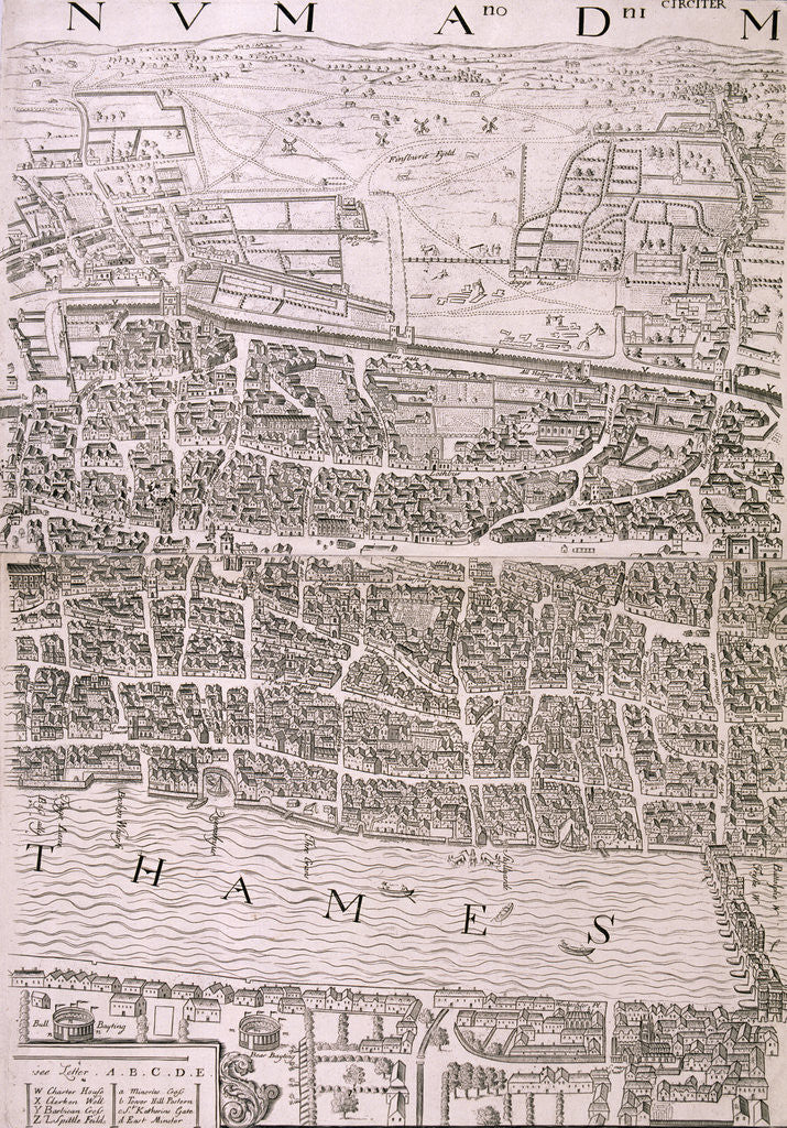 Detail of Map of London, 1560 by George Vertue