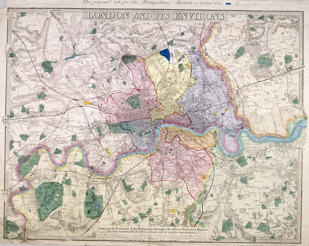 Detail of General Map of London by Benjamin Rees Davies