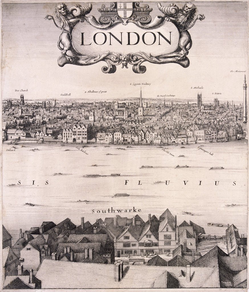 Detail of Panoramic view of London by Wenceslaus Hollar