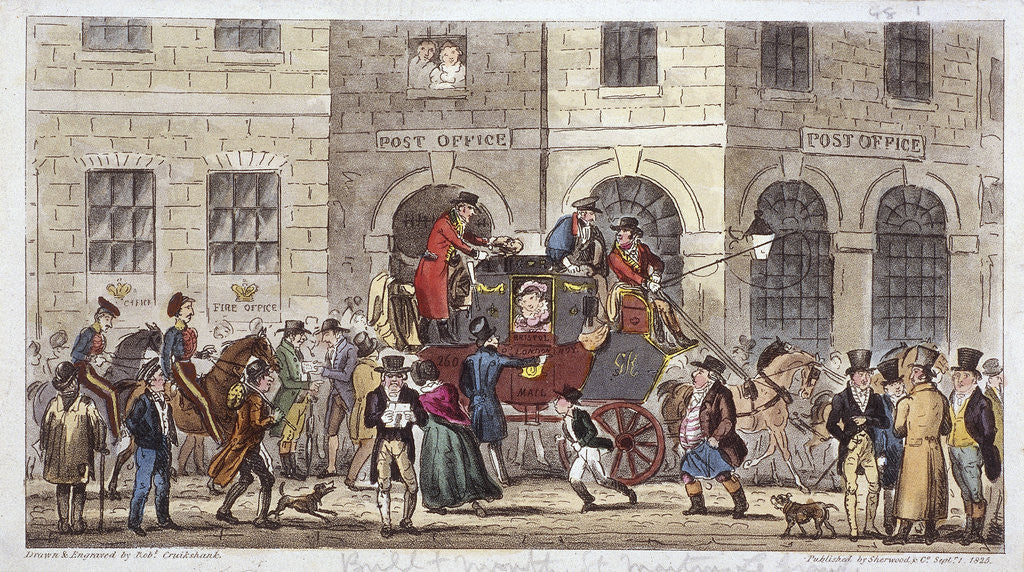 Detail of Bull and Mouth Street, City of London by Isaac Robert Cruikshank