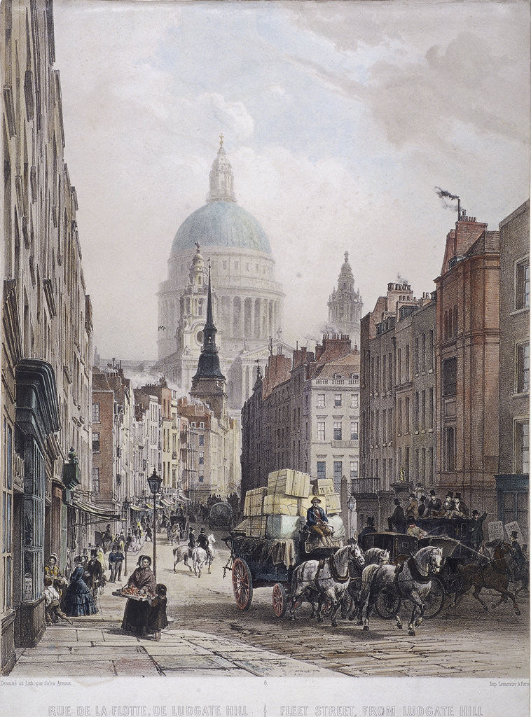 Detail of Fleet Street, London, c1850 by Lemercier