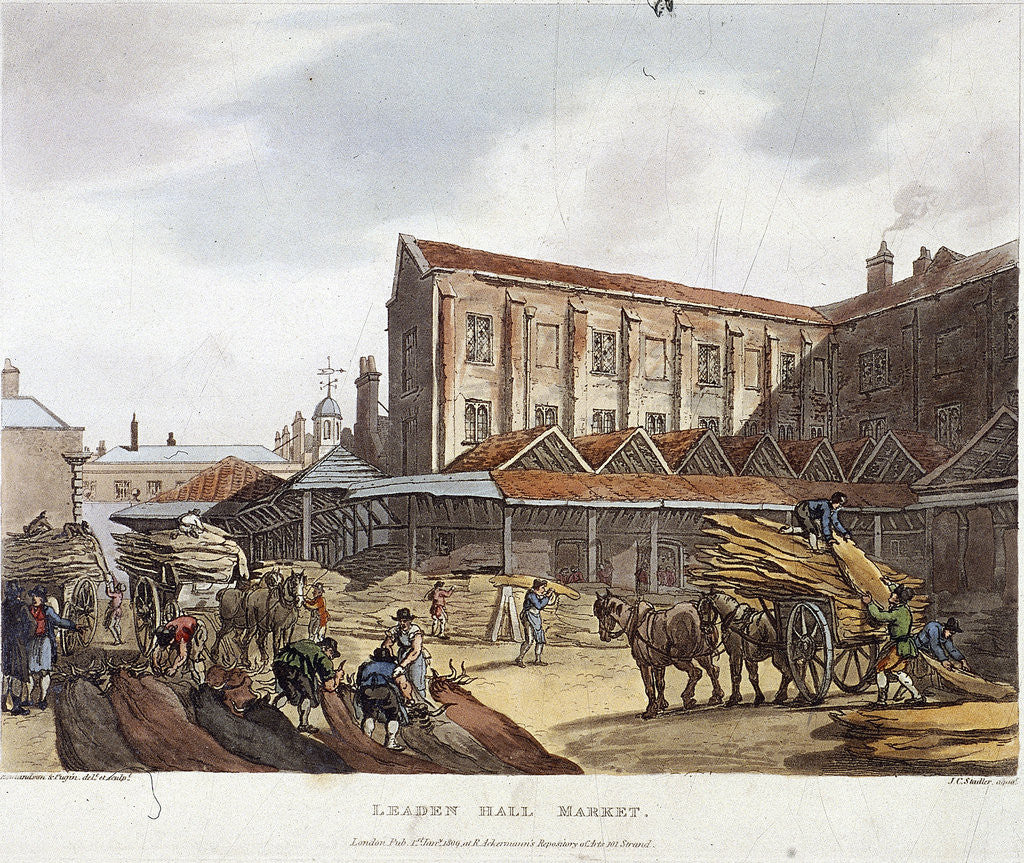 Detail of Leadenhall Market, London by Augustus Charles Pugin