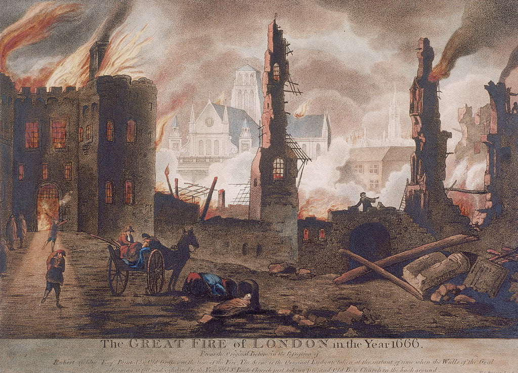 Detail of Ludgate, Great Fire of London, London by William Birch