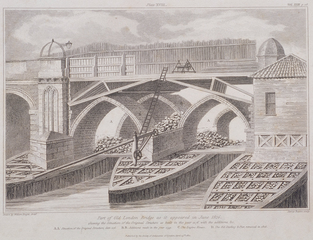 Detail of London Bridge (old), London by James Basire I