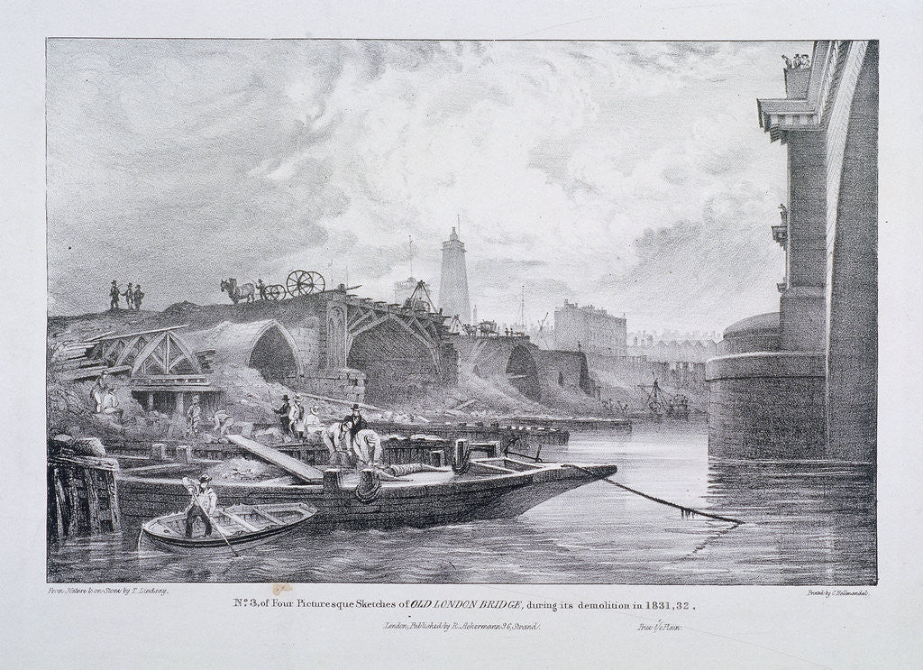 Detail of London Bridge (old), London by Charles Joseph Hullmandel