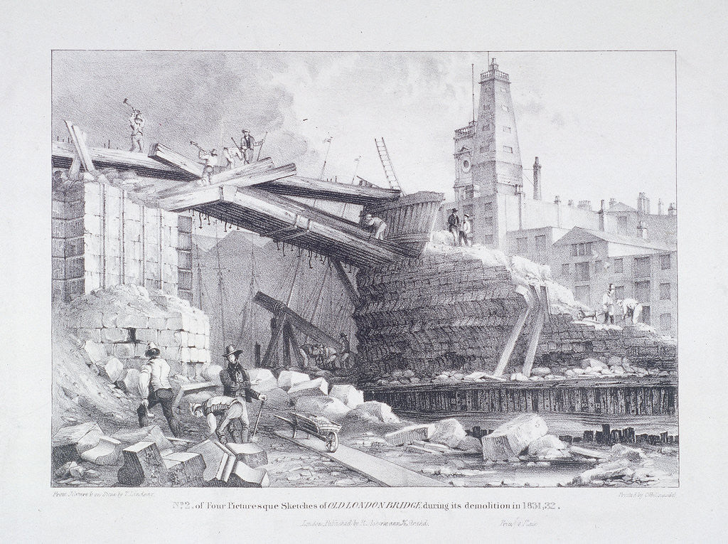 Detail of London Bridge (old), London by Charles Joseph Hullmandel