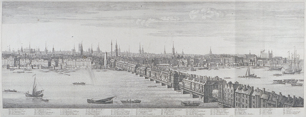 Detail of London Bridge (old), London by Samuel Buck