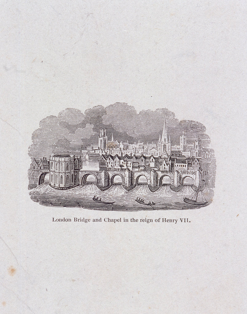 Detail of London Bridge (old), London, (c1800?) by Anonymous