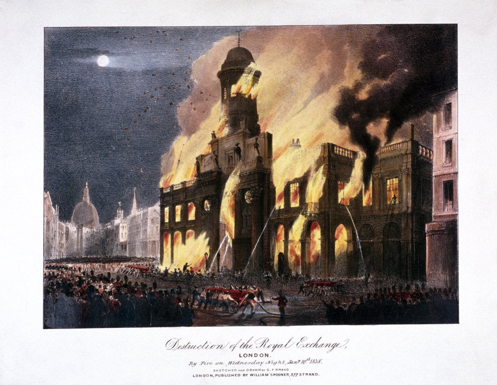 Detail of Destruction of the Royal Exchange' (2nd) fire, London by Anonymous