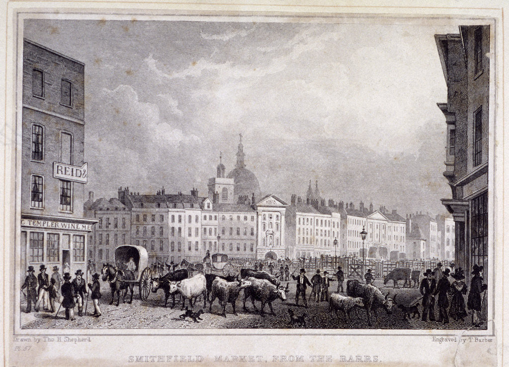 Detail of View of Smithfield Market from the Barrs, London by Thomas Barber