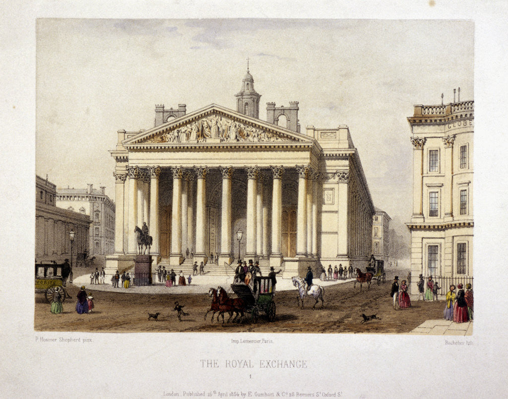 Detail of View of the Royal Exchange's west front, London by Charles Claude Bachelier