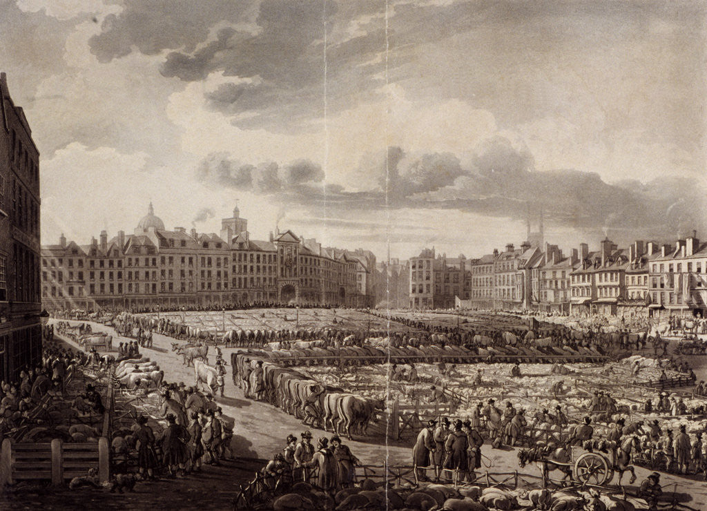 Detail of Smithfield Market, London, 1811 by J Bluck
