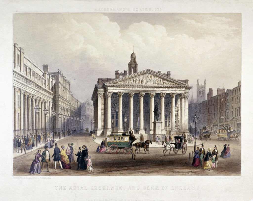 Detail of Royal Exchange and the Bank of England on the left, London by Thomas Picken