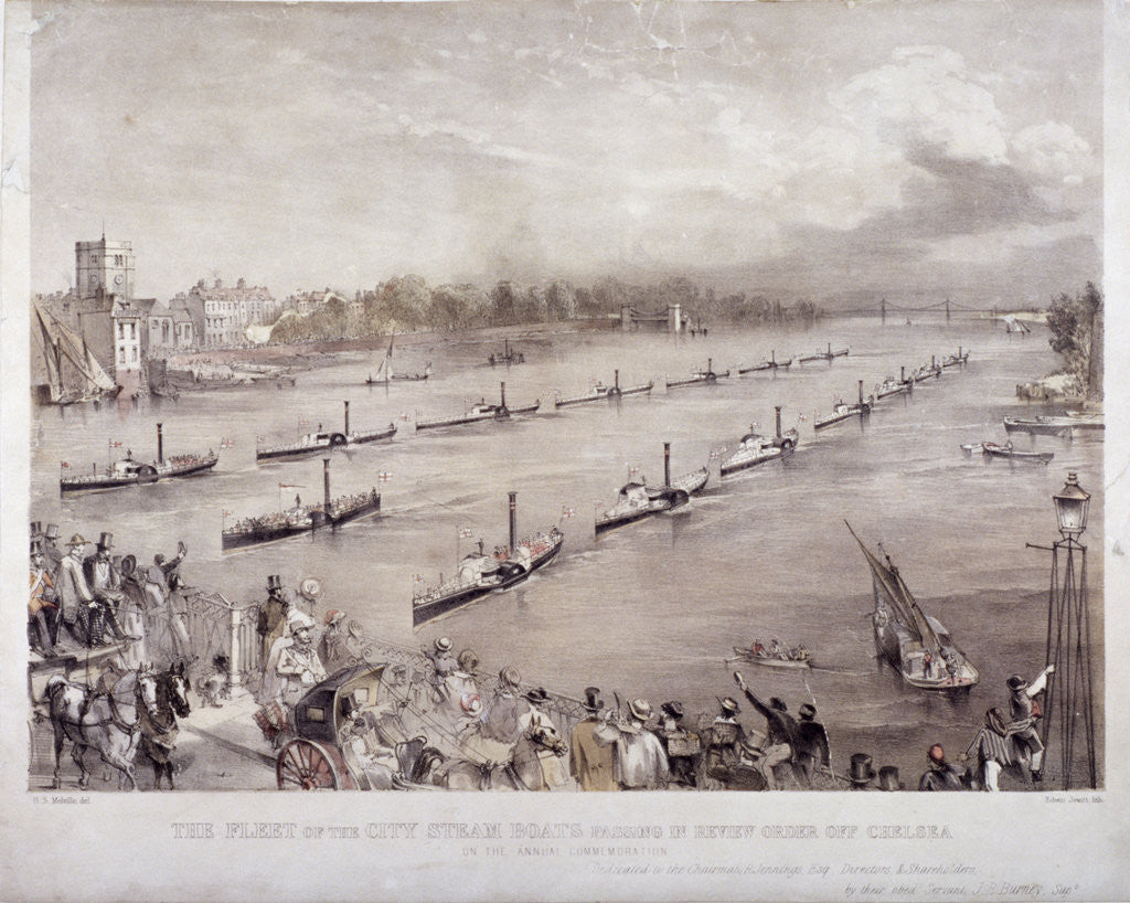 Detail of The fleet of the City steamboats passing in review order off Chelsea, London by Edwin Jewitt