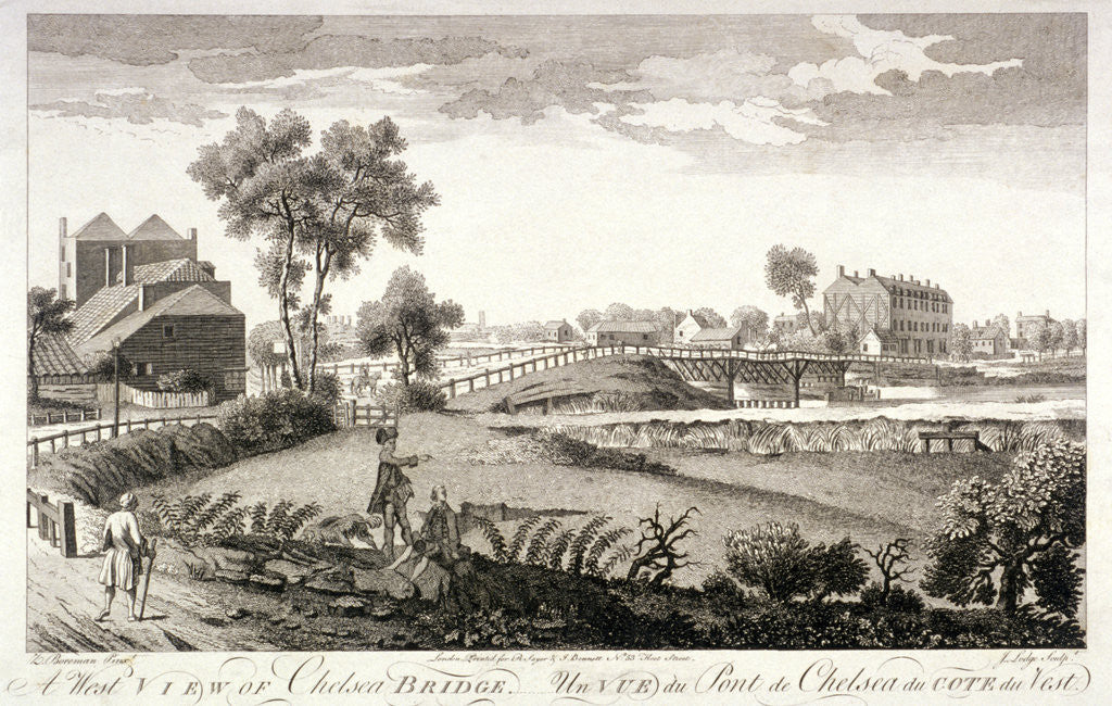 Detail of West view of Chelsea Bridge, London by William Lodge