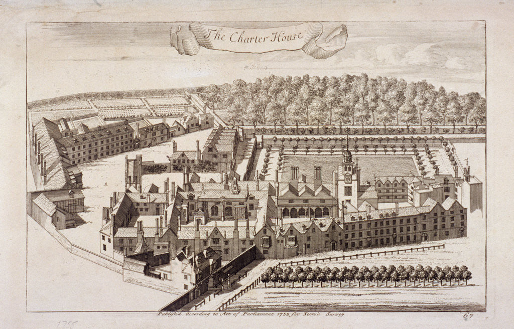Detail of Aerial view of Charterhouse, Finsbury, London by Anonymous