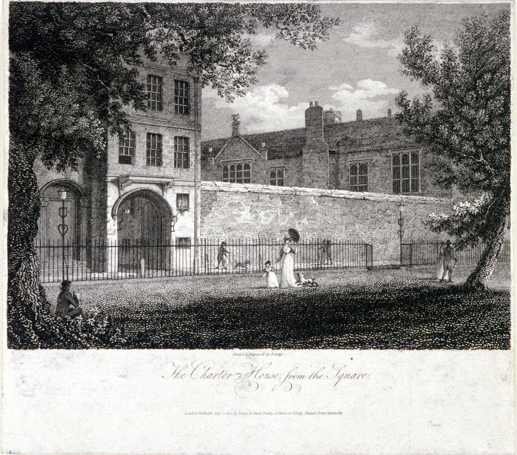 Detail of View of Charterhouse from the square with figures, Finsbury, London by John Greig