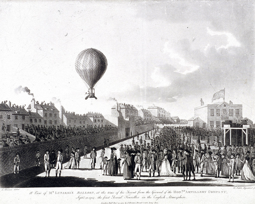 Detail of Vincenzo Lunardi's balloon ascending from Artillery Ground, City Road, Finsbury, London by Francis Jukes