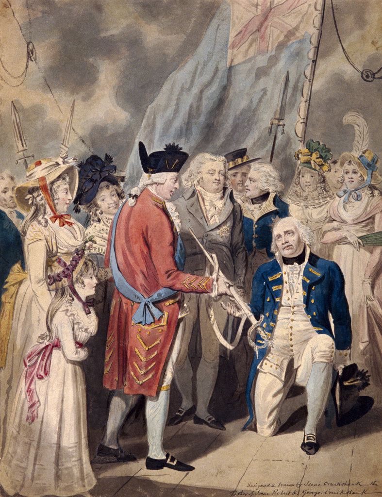 Detail of George III presenting a Sword to Admiral Earl Howe by Isaac Cruikshank
