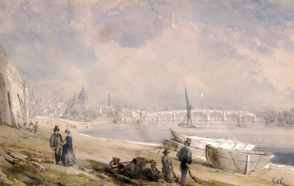Detail of The Thames at low tide and Blackfriars Bridge, London by G Chaumont