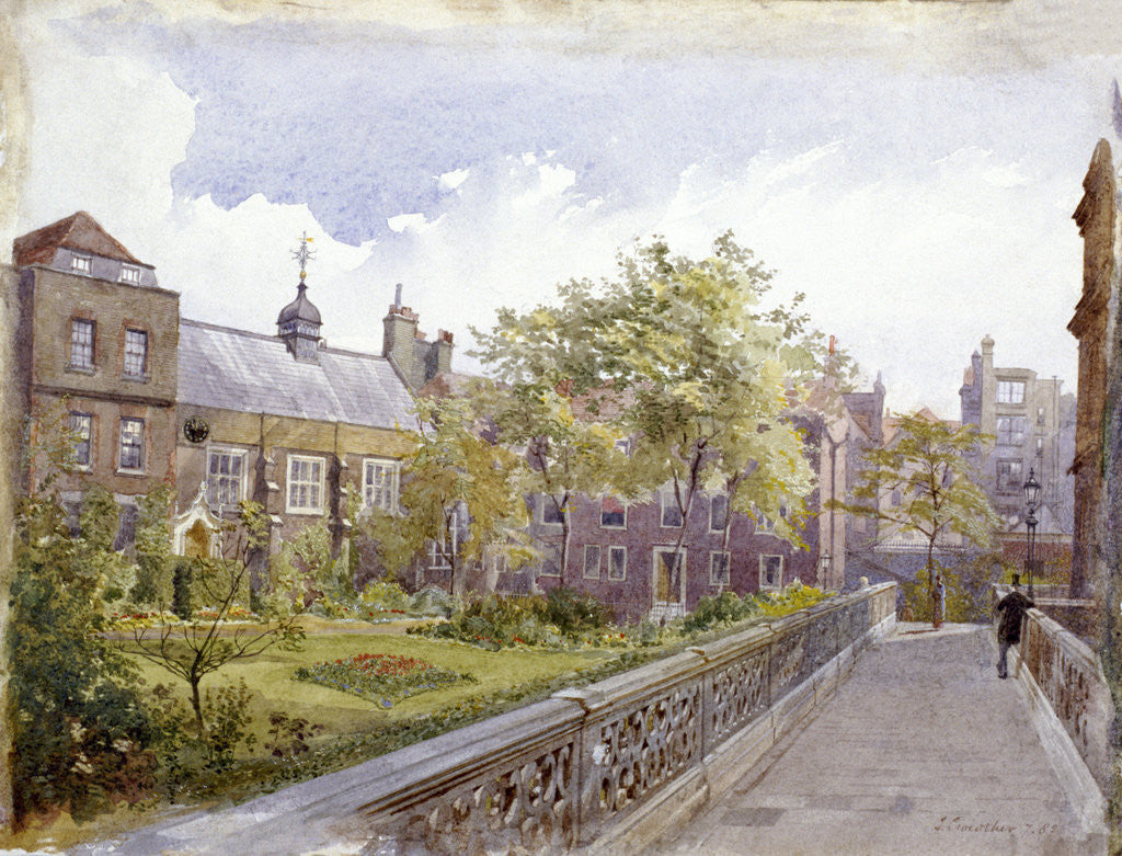 Detail of View of the Staple Inn and garden, London by John Crowther