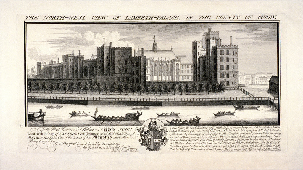 Detail of Lambeth Palace, London by Pierre-Charles Canot