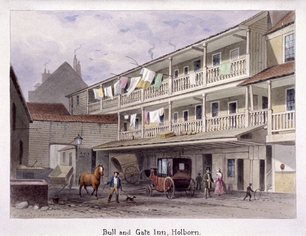 Detail of Bull and Gate Inn, Holborn, London by Thomas Hosmer Shepherd