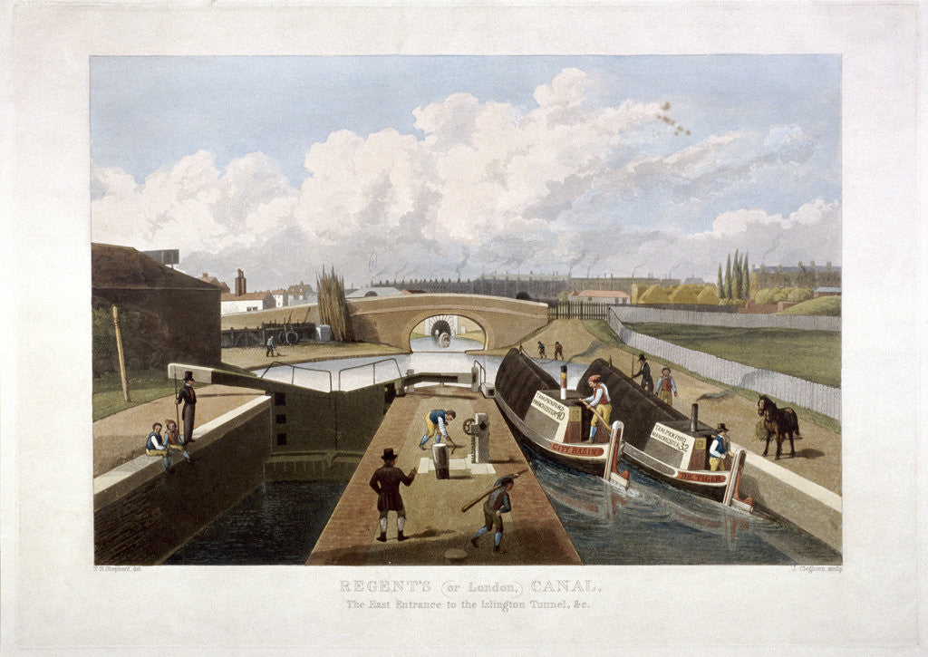 Detail of Regent's Canal, with barges, Islington, London by John Cleghorn