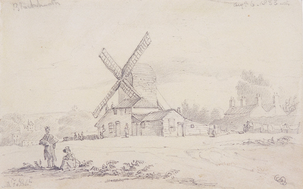 Detail of View of mill with a windmill on Blackheath, Greenwich, London by George Shepheard