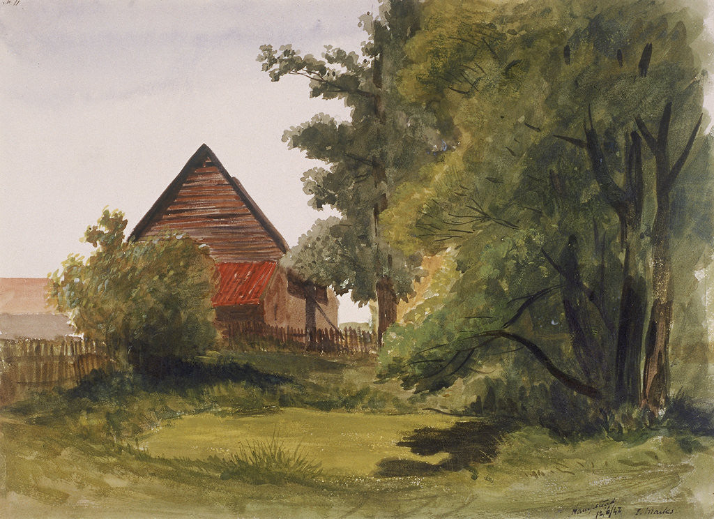 Detail of View of Hampstead with a barn on the left, Hampstead, Camden, London by Edmund Marks