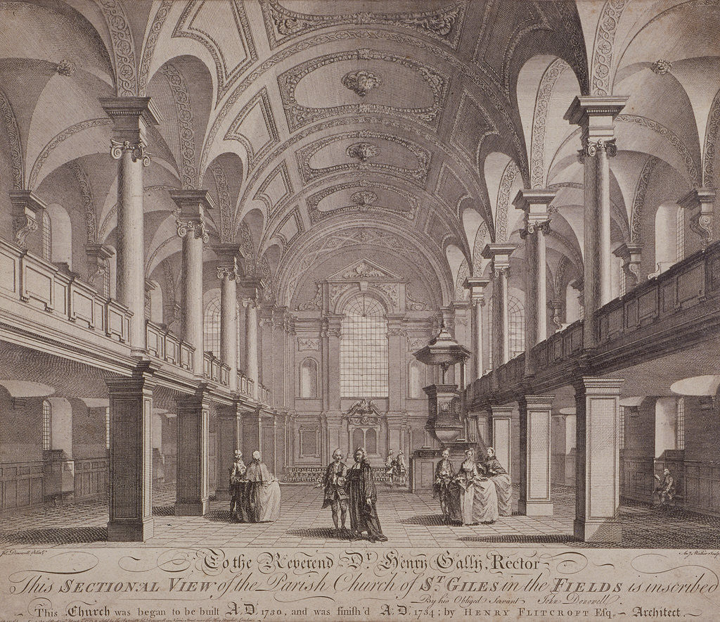 Detail of Sectional view of St Giles in the Fields, Holborn, London by Anthony Walker