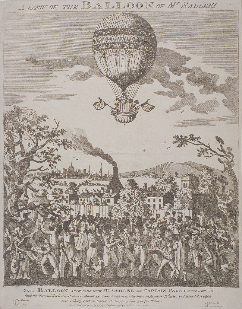 Detail of View of James Sadler's balloon over Mermaid Gardens, Hackney, London by Anonymous