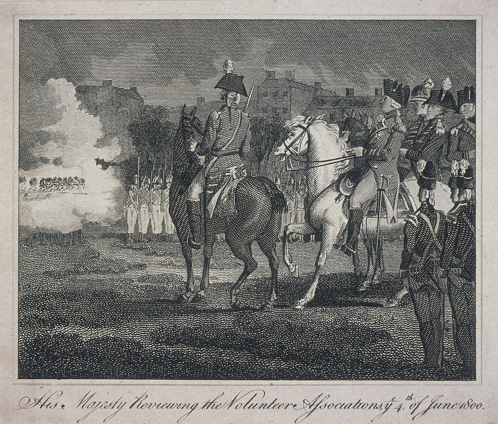 Detail of George III, on horseback, reviewing volunteers, City Road, Finsbury, Islington, London by Anonymous