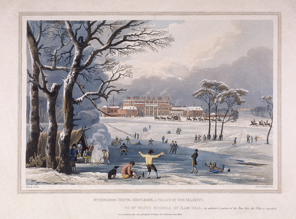 Detail of Buckingham House and St James's Park in the winter, London by Robert Havell