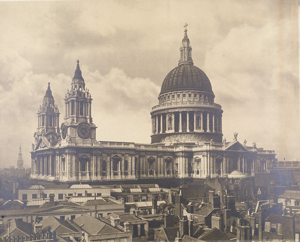 Detail of South west view of St Paul's Cathedral, City of London, across the roof tops by Anonymous