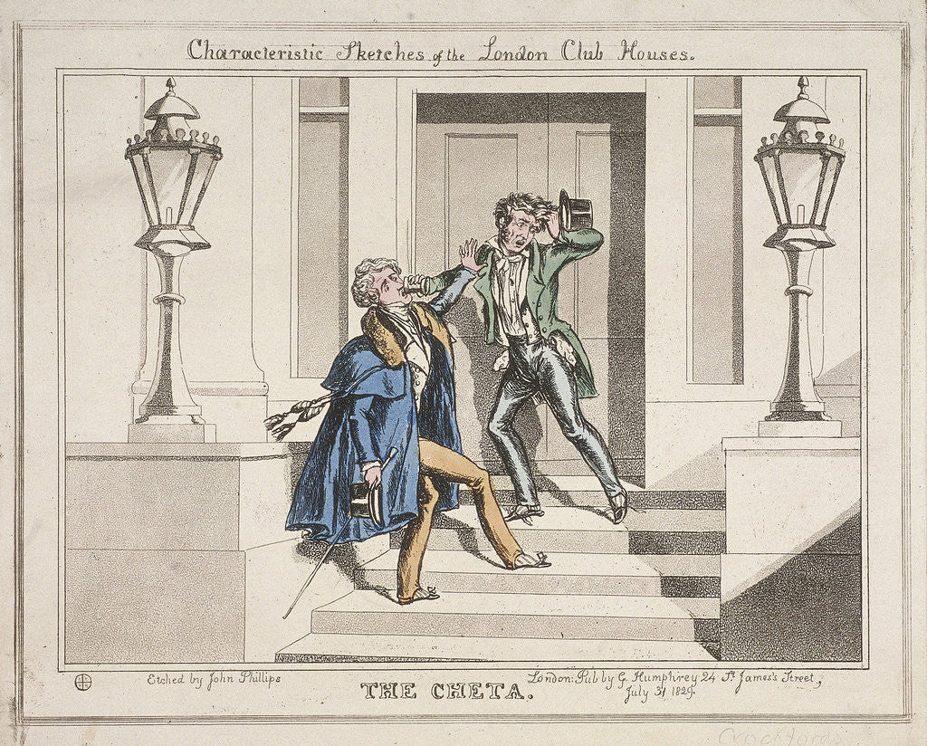 Detail of View of two drunken revellers on the steps of Crockford's Club, London by John Phillips