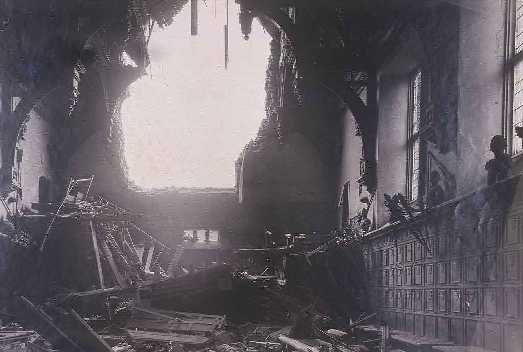 Detail of Interior view of Middle Temple Hall, City of London, after an air raid by Anonymous