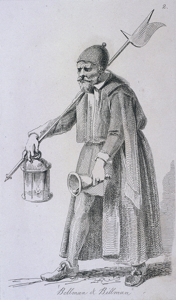 Detail of Bellman & Billman, c1680, Cries of London, (c1819?) by John Thomas Smith