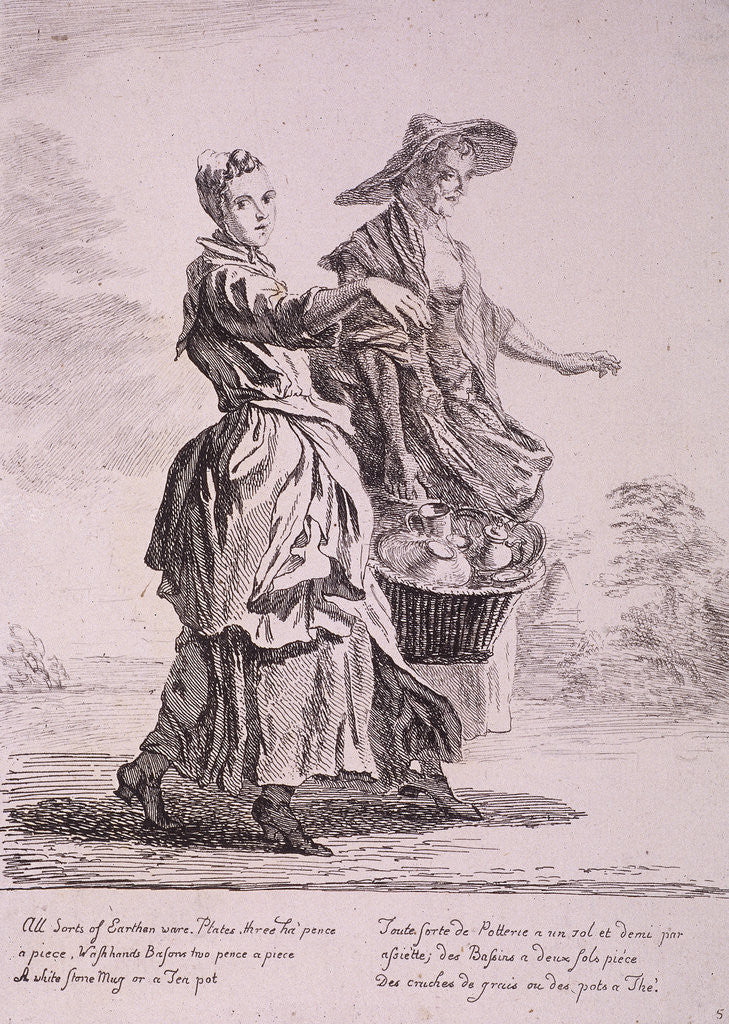 Detail of Two crockery sellers, Cries of London by Paul Sandby