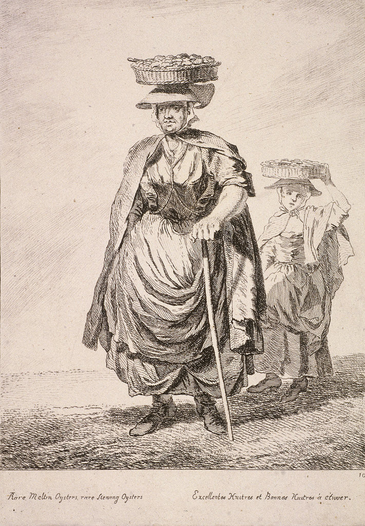 Detail of Two oyster sellers, Cries of London by Paul Sandby